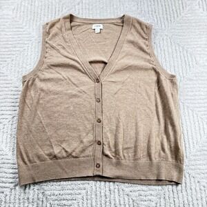 J Crew Sweater Vest Womens L Brown V Button Minimalist Capsule Old Money Preppy